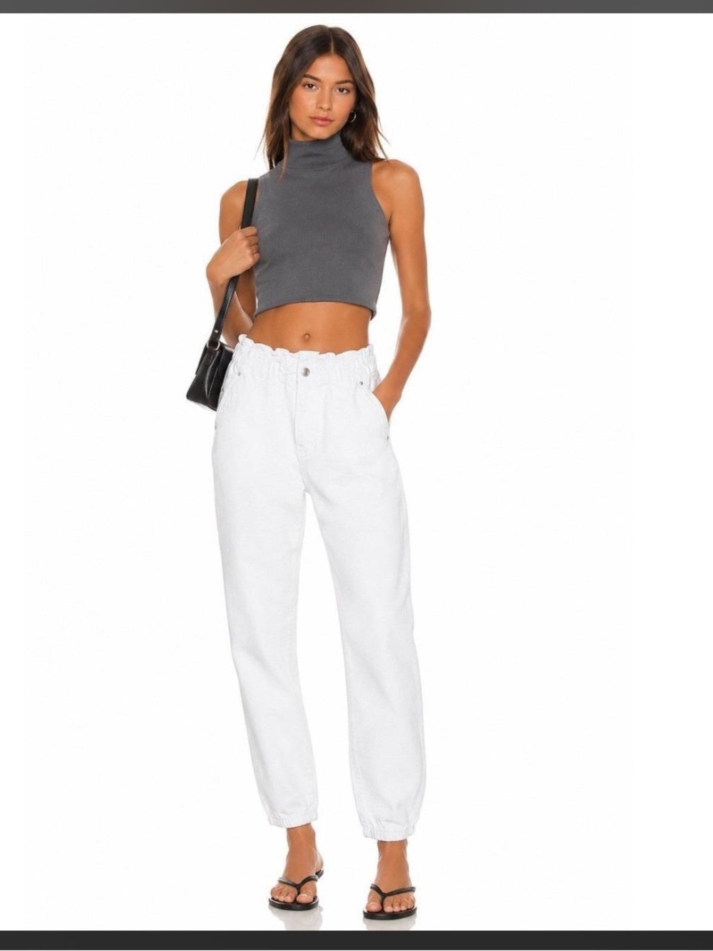 Zara White Paper Bag Waist Baggy  Barrel Jeans